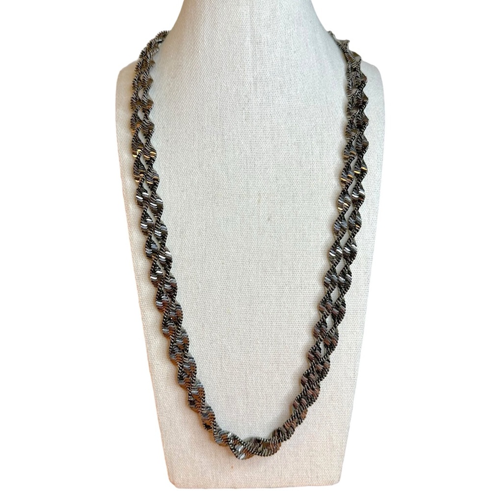 Tuleste Signed Gun Metal Tone Spiral Long Chain Necklace
